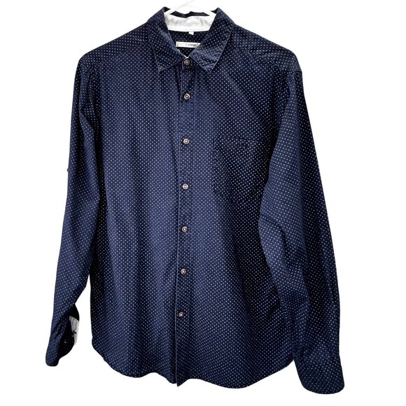 Moda Campia Button Up Shirt M Men Blue Long Sleeve Pocket Squares Pattern - Picture 1 of 6